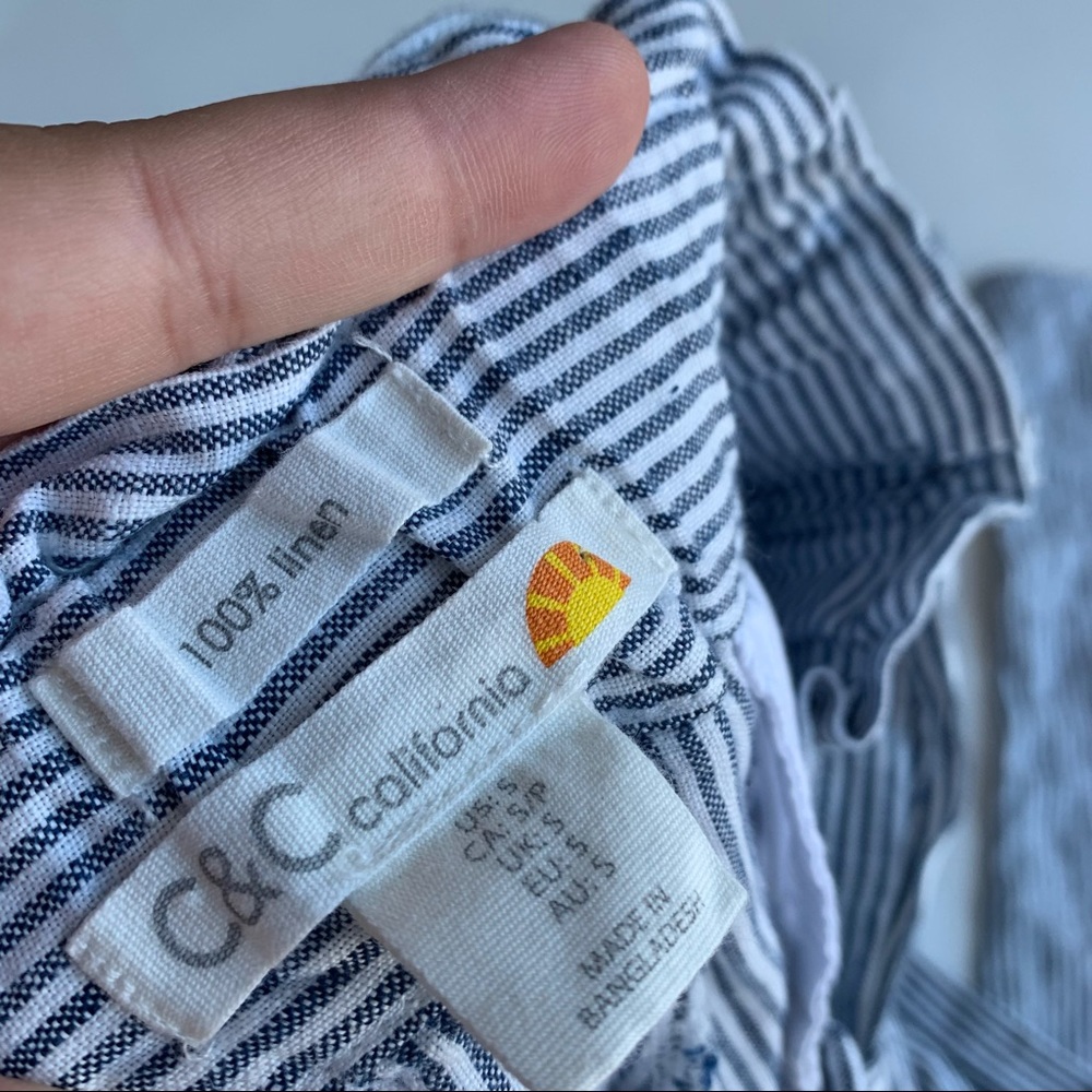 C&C California 100% Linen Pants Pull On Striped Tie Waist Size Small - Picture 3 of 5